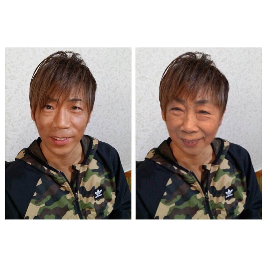 火口秀幸のインスタグラム：「お袋と　自分は 一卵性親子と言われ 生きてきたが、 はたして　似てるのだろうか？  #一卵性　#親子 #母　#HIDEBOH #吉本坂46 #RED」