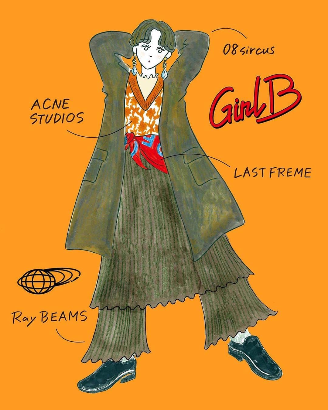 BEAMS WOMEN SHIBUYAさんのインスタグラム写真 - (BEAMS WOMEN SHIBUYAInstagram)「＜ery × BEAMS﻿ SPECIAL COLLABORATION＞﻿ ﻿ Jacket by 08sircus﻿ Long Sleeve Shirt, Pants by Ray BEAMS﻿ Vest by ACNE STUDIOS﻿ Scarf by LASTFREME﻿ Pierced Earrings by FUMIE=TANAKA﻿ ﻿ art by @erikatoike﻿ ﻿ #GIRLB_BEAMS ﻿ ﻿ －－－－－－－－－－－－－－﻿ . いつもご覧頂き誠にありがとうございます。﻿ 4/8〜当面の間、臨時休業とさせて頂いております。﻿ 営業再開の際はInstagram・オフィシャルサイトでもお知らせ致しますので、ご確認くださいませ!﻿ ﻿ オンラインショップでの掲載もございますので、(一部オンラインショップでの掲載が無いアイテムがございます。何卒ご了承くださいませ。)﻿ ぜひ合わせてご覧下さい。﻿ ﻿ ﻿ 少しでもファッションを楽しんで頂けたら幸いです。﻿ TOPページURLより店舗フォロー、スタッフフォロー &お気に入りも宜しくお願い致します！﻿ 皆様ととびきりの笑顔でお会い出来る事を楽しみにしております。 .﻿ －－－－－－－－－－－－－－﻿ .﻿ ☎︎03-3780-5501﻿ #yuhanwang#minki#beams#beams_women_shibuya#raybeams#beamsboy#tokyo#ビームス#レイビームス#ビームスボーイ」4月28日 12時49分 - beams_women_shibuya