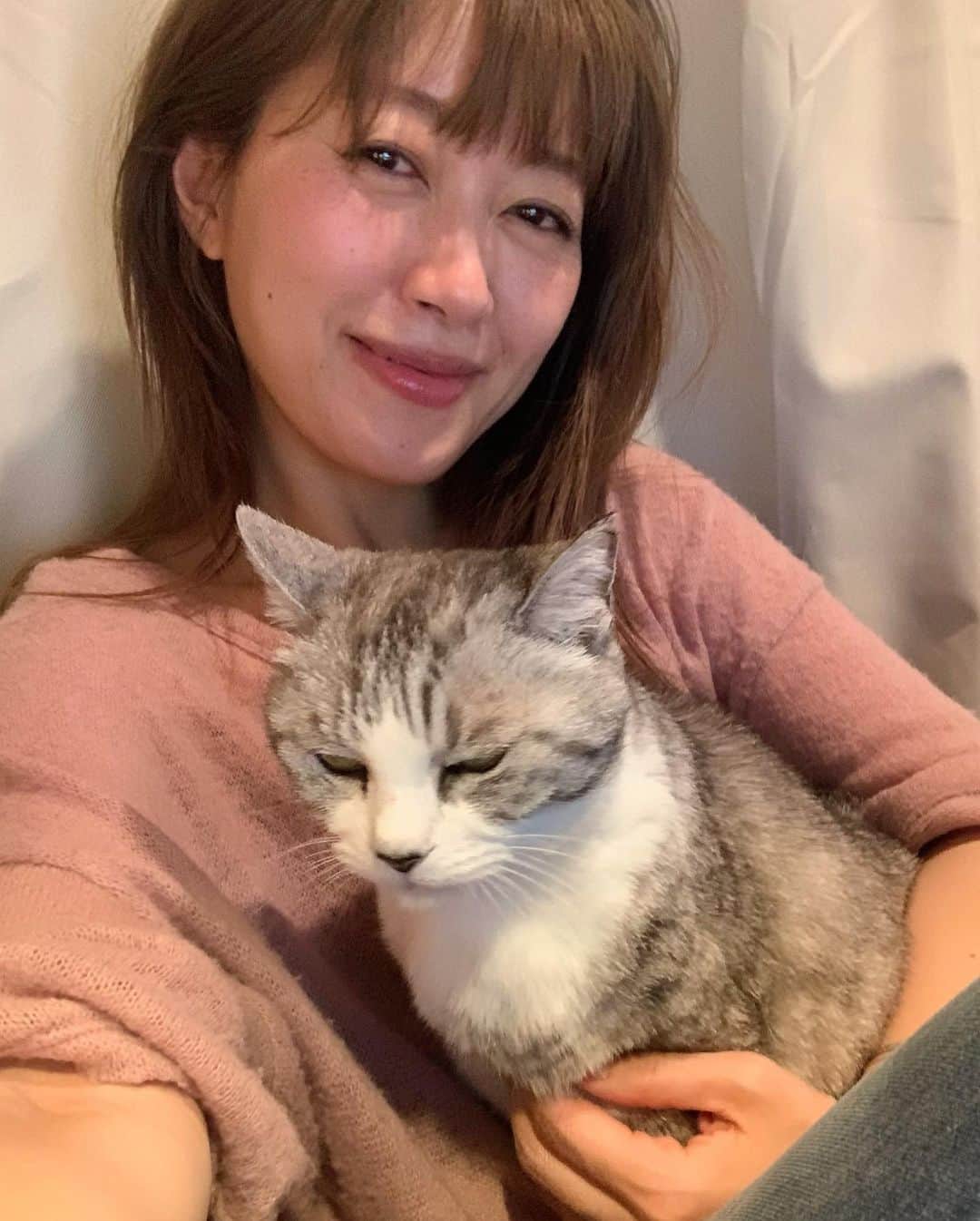 坂本美雨さんのインスタグラム写真 - (坂本美雨Instagram)「サバ美とのツーショットある？と聞かれて撮ってみたのだが、寝起きの婦人の目がすわりすぎて、ぼつった…が、つぼった。 また今度にしよう… #cat #サバ美」4月28日 16時29分 - miu_sakamoto