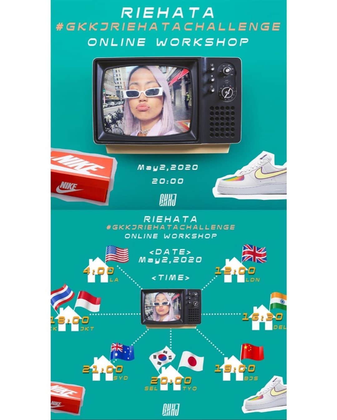 RIEHATAさんのインスタグラム写真 - (RIEHATAInstagram)「🏡Online Class on May2nd 🦁 with @gkkj.tokyo 🕺 All profits will be used to buy shoes and we'll be sending them to the community.🤝👟💫👟💫👟💫👟💫 Today is the last day for entry‼︎ Link in my bio🎟🌍 . #gkkjriehatachallenge」4月28日 18時15分 - riehata