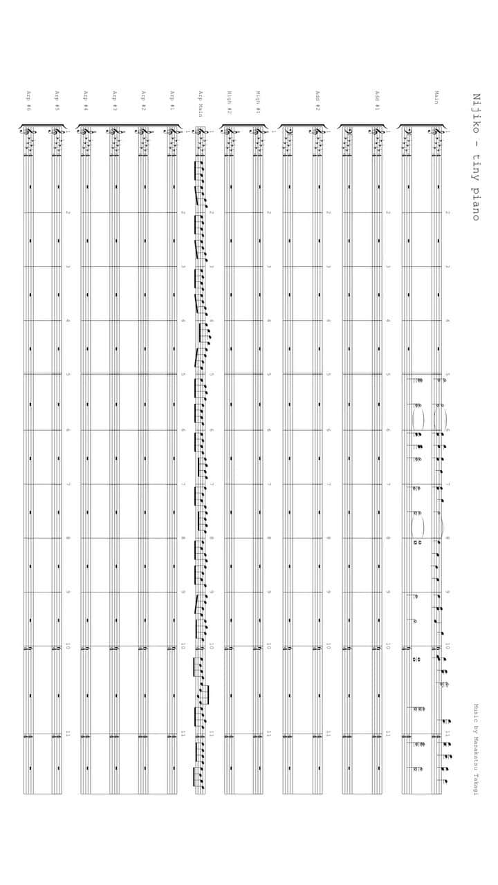 高木正勝のインスタグラム：「Free download (multiple) Piano score.﻿ ﻿ Link on Bio.﻿ ﻿ 「Nijiko - tiny piano」の楽譜をアップしました。﻿ 多重録音なので両手では弾けませんが、工夫してみると面白いかもしれません。﻿ ﻿ プロフィールのリンクから公式サイトにて。﻿」