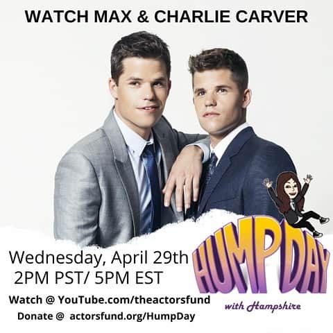 マックス・カーバーのインスタグラム：「Hey everyone! Hope this finds you well and safe :) Hopping on this really fun love stream tomorrow (typo, but I’ll take it) on behalf of The Actors Fund. Please join in :) The Actors Fund, a national human services organization (501c3 non-profit), helps entertainment professionals survive in times of crisis like the Covid-19 pandemic, fires, floods, tornadoes… and even everyday life. They’ve received THOUSANDS of requests for assistance as Broadway, TV & movie productions, writer’s rooms, live shows, festivals… almost all forms of entertainment are completely shut down for the foreseeable future. That means that we need to raise millions of dollars to be able to help the huge influx of entertainment industry professionals that have been and will continue to be affected. As we know, most live gig-to-gig and paycheck-to-paycheck.  The thing is…. The Actors Fund is NOT just for actors, but for EVERYONE in the entertainment industry. That means actors, writers, agents, technicians, camera operators, dancers, drag queens, singers, make-up artists, box office staff, magicians, PA’s, ushers, camera operators, theme park performers, stage managers, … and the list goes on and on. Literally EVERYONE in the entertainment industry!!! Without these entertainment professionals there would be no TV, no movies, no theater, no music, no dance…. no streaming content, commercials, theme park shows, circuses, magic shows, radio…. basically, nothing but static and mundaneness in your everyday life. Web address to donate actorsfund.org/HumpDay  #actor #quarantine #covid19 #art」