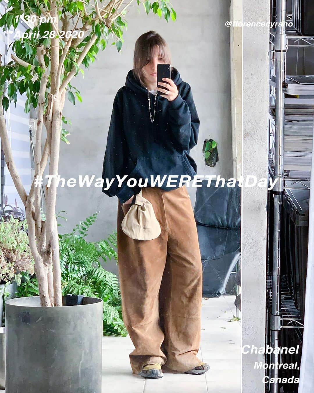 筒井心一のインスタグラム：「@florencecyrano quarantined in #Chabanel at 1:30 pm, April 28 2020, #Montreal #Canada  #OutfitOfTheDay = #TheWayYouWEREThatDay #QuarantineEdition  #TWYWTD #ShinichiTsutsui」