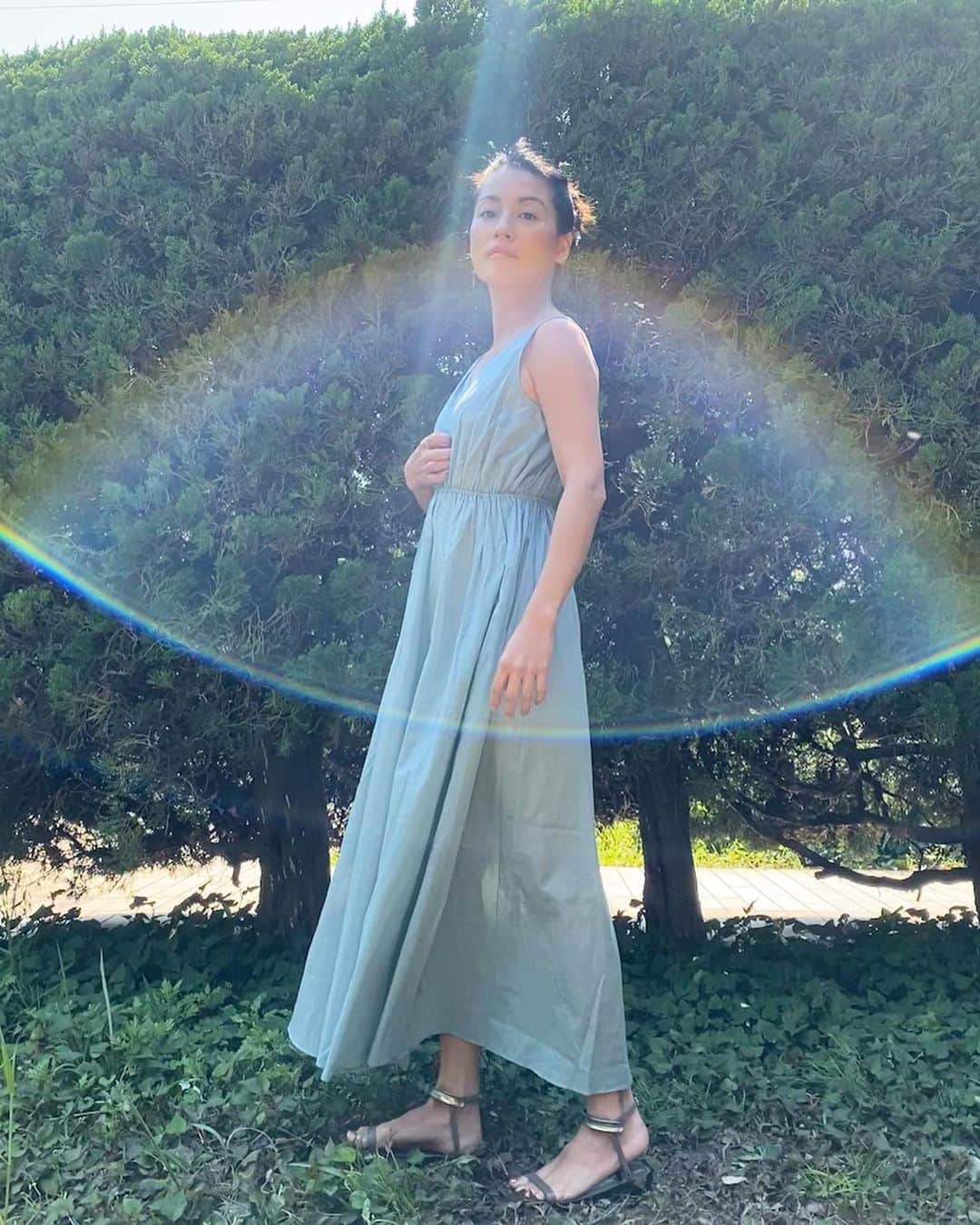 桃生亜希子のインスタグラム：「@langelique_official から素敵なラウンジウェアーのプレゼント🎁をいただきました。🙏﻿ ﻿  お天気も良いし、お家でも時にはこんなワンピース👗を着て、気分を上げたいね🌞。﻿ ﻿ #langerique﻿ #ランジェリーク﻿ @norikoseto ﻿ Thank you🤍」