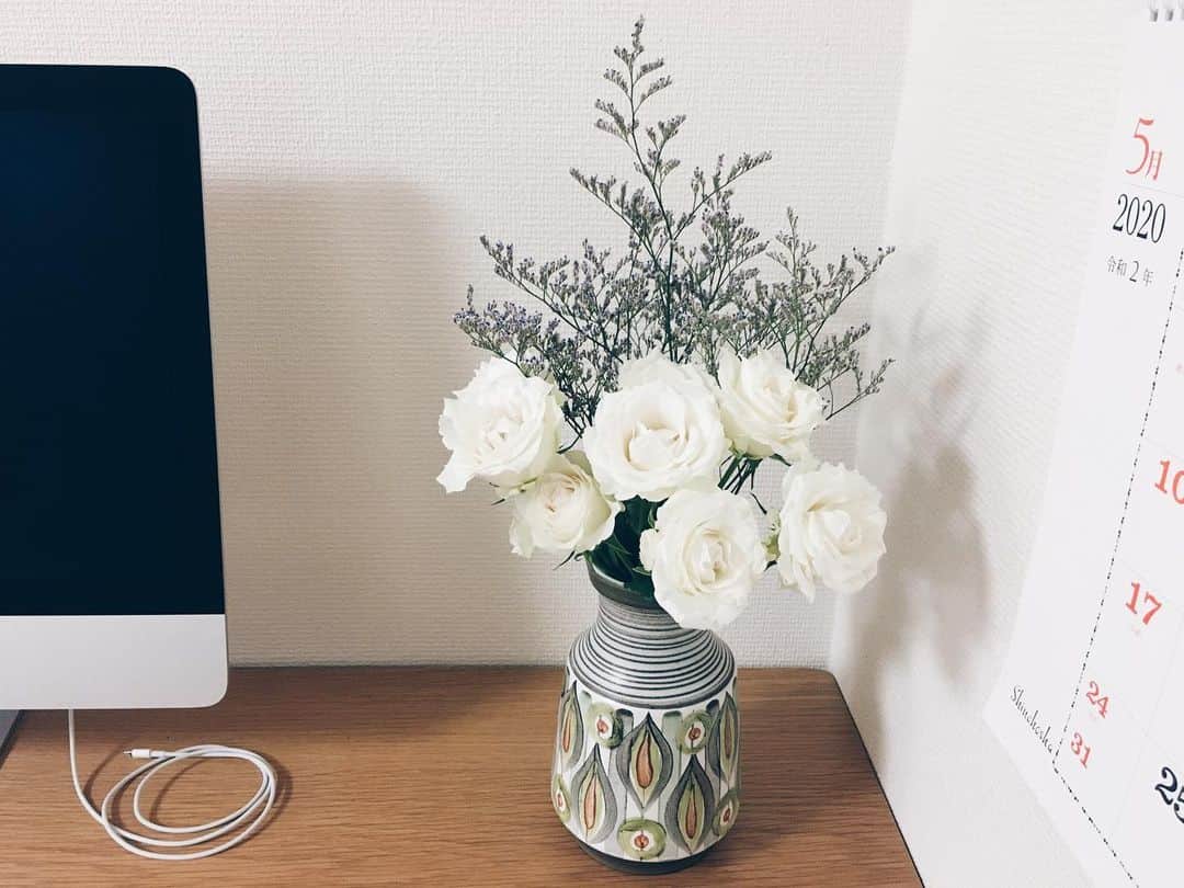藤野可織さんのインスタグラム写真 - (藤野可織Instagram)「家の中の白い薔薇（と生き残りのスターチス）。」4月29日 21時42分 - fujinono