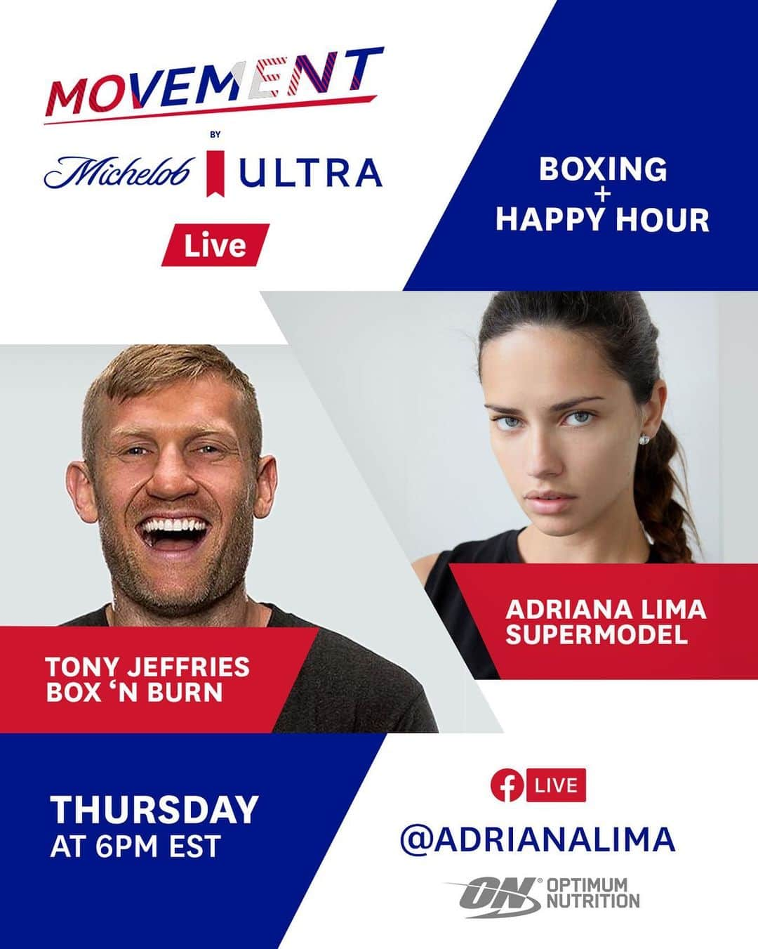 アドリアナ・リマさんのインスタグラム写真 - (アドリアナ・リマInstagram)「Let’s Go! Grab your mat and join me and #MOVEMENTbyMichelobULTRA Live this Thursday at 6p ET! Olympic boxer @tony_jeffries will be leading us through a boxing workout followed by a happy hour Q&A.  Get your sweat on while helping local fitness studios across the nation. @michelobultra and @optimumnutrition are matching funds raised up to $7,500 for @BoxNBurn.」4月29日 22時21分 - adrianalima