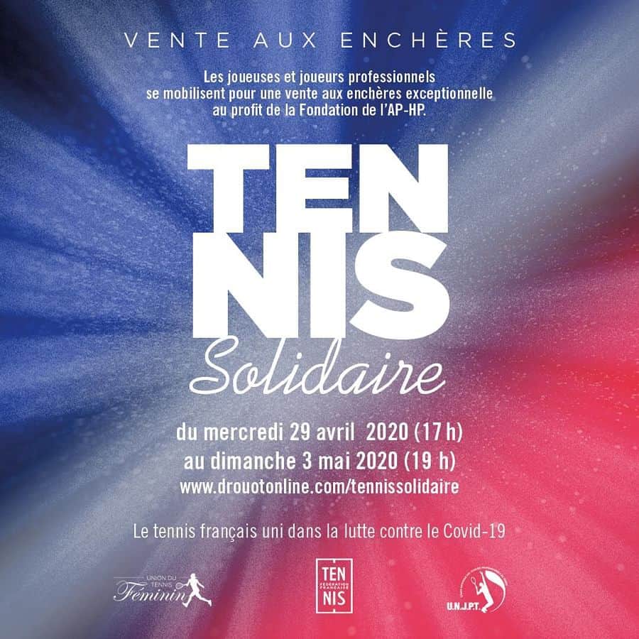 ジョー＝ウィルフリード・ツォンガのインスタグラム：「Je suis fier de m’associer à cette action caritative menée par la @fftennis et @unjpt à travers une vente aux enchères solidaire en faveur de la Fondation AP-HP 🙏🏽 Retrouvez tous les lots en cliquant sur le lien @drouot_estimations dans ma bio, dont ma raquette dédicacée et utilisée en 2017 lors de la victoire en @daviscuptennis avec les 🇫🇷 et lors de mes titres à @abnamrowtt et @open13marseille ! 😇👌🏽🏆 #tennissolidaire #tsongateam」