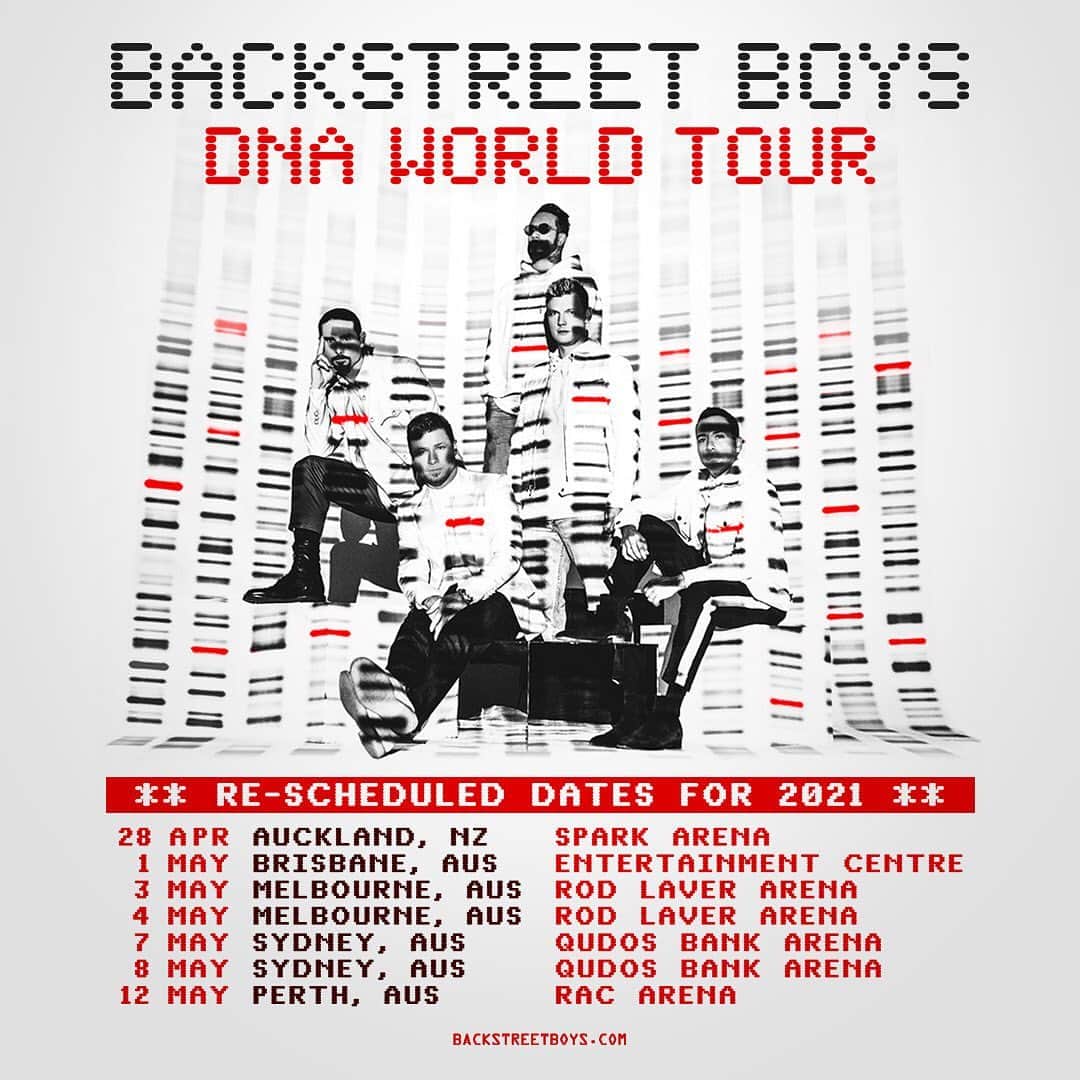 A.J.のインスタグラム：「We were so excited to see you all in New Zealand and Australia next month on the #DNAWorldTour, but due to everything going on in the world we unfortunately have to postpone those dates. Check out backstreetboys.com for the updated info. Love you guys & stay safe!」