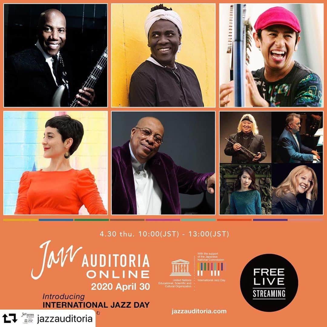 のインスタグラム：「#repost @jazzauditoria  毎年、神田淡路町のワテラスで ゴールデンウィーク中に開催していた jazz auditoria。  今年は、屋外では中止となり、 オンラインでの開催になりました。  お時間ある方はコチラからどうぞ🎶  来年はまた携わって、 会場でお会いしたいなー😊 ・・・ 【出演情報】 10:00-13:00の時間帯は、こちらのアーティストが登場！JAZZ AUDITORIA ONLINE HPのプログラム内、各アーティスト名をクリックしてリンク先で配信をお楽しみください。 ーーーーーーーーーーーーーーーーーー ♫10:00- Nathan East, Raul Midon, Tony Monaco ♫10:30- Richard Bona, Camila Meza, Senri Oe ♫11:00- Chucho Valdés,Yosuke Onuma, 【jazz for kids】arvin homa aya ♫11:30- The Hot Sardines,【workshop-vocal】Dani Gurgel, 【jazz for kids】Keita Ogawa ♫12:00- Lawrence, Edmar Castaneda, Eric Miyashiro, 【masterclass】Big Band Leader's Summit host : Eric Miyashiro, guest : Gordon Goodwin, Miho Hazama, Maria Schneider（1h） ♫12:30- Kandace Springs, 【greeting】Eric Benét host : DJ Taro ーーーーーーーーーーーーーーーーーー ※各アーティスト毎の配信となるため、インターネット回線の不具合、開始時間の遅延、また急遽プログラムが変更になる可能性があります。ご了承ください。 ※各国、各地の回線状況により録画放送も一部含まれます。 ※プログラムは日本時間(JST)で表記しております。 ◎JAZZ AUDITORIA ONLINE HP→http://bit.ly/2U7B8bL #JazzAuditoria #JazzDay #jazzdayathome」