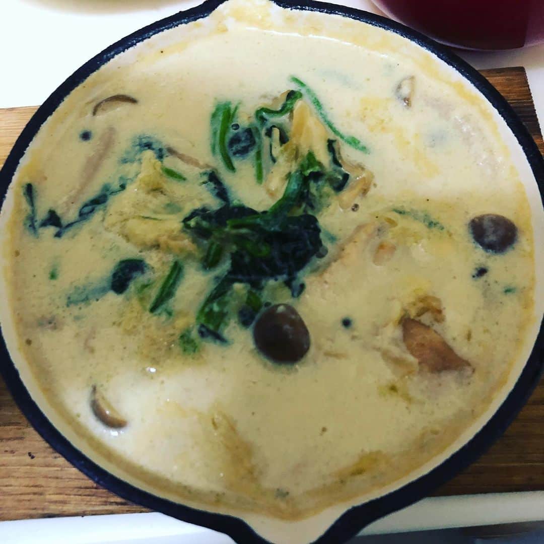 二上美紀子（GAMI）さんのインスタグラム写真 - (二上美紀子（GAMI）Instagram)「豆乳で適当に作った 鶏肉とほうれん草のクリーム煮 適当な割になかなか美味しかった  #51歳独身 #孤独飯 ＃いつまでつづくねん #stayhome」4月30日 22時29分 - mikikofutagami