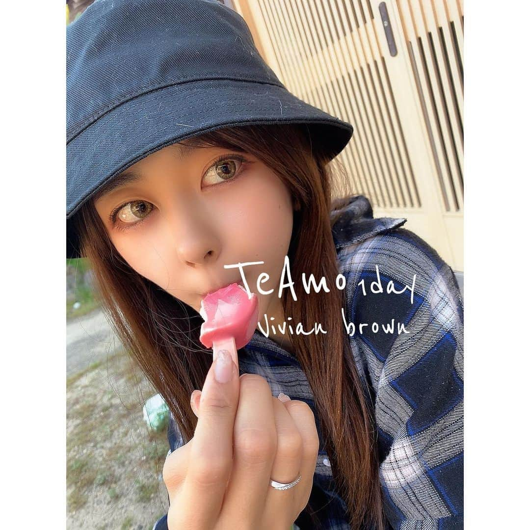 蛭川怜奈のインスタグラム：「アイス日和🍨 今日のカラコンはTeAmo 1day Vivian brown⚡️ かっこいい系のメイクに合わせるとかわいいんだあこれが🤗 . #カラコン#TeAmo #カラコンレポ」