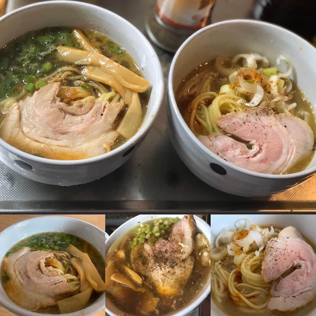 ガリガリガリクソンのインスタグラム：「自作ラーメン  清湯を使った尾道ラーメンと 白湯をさらにベジポタに仕上げた濃厚ラーメン。  叉焼も勿論オリジナル。」