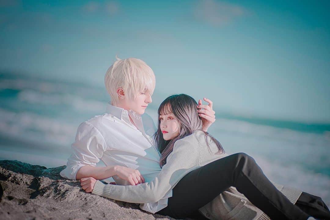 赤羽律のインスタグラム：「「さよならメモリーズ」 ・ 男子高校生　@knitecoser ・ P＊ @lostdumplings ・ #オリジナルコスプレ #originalcosplay #cosplay #cosplayer #コスプレ #コスプレイヤー #高校生 #高校生カップル #海 #ロマンチック #romance」