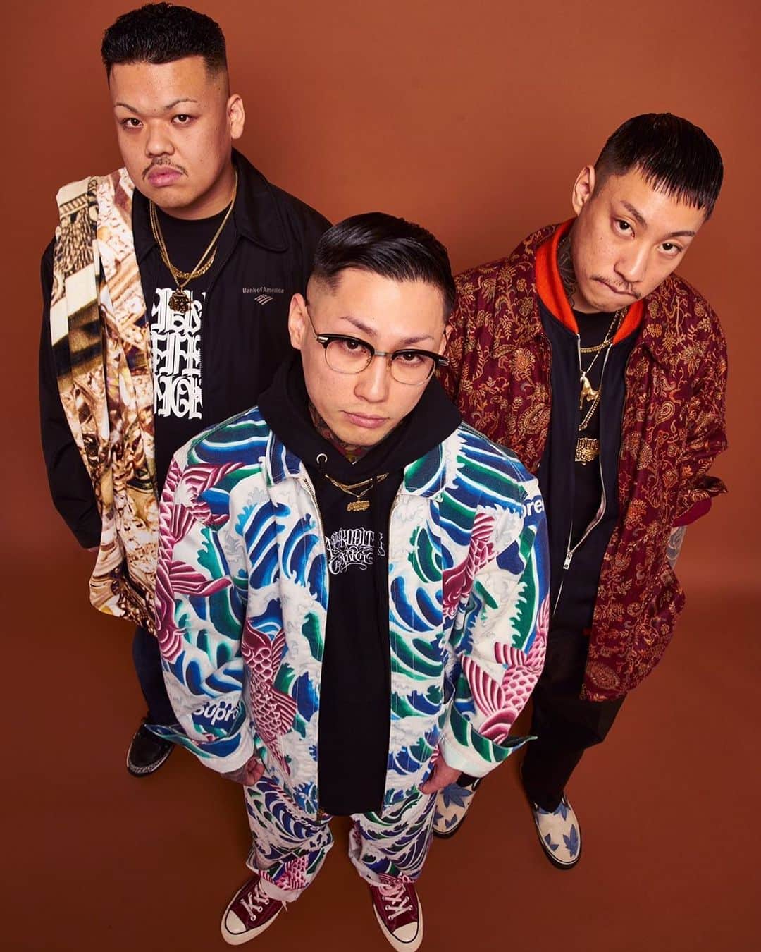 Shun Watanabeのインスタグラム：「NAMEDARUMA for @gqjapan  @agh.nmd.thc  @delta9kid  @badbadsai  Photography @kannjikilledswag  Hair @harukadebeau  Editor @dj_poipoi  Styling @shun_watanabe  #namedaruma #舐達磨 #styledbyme」