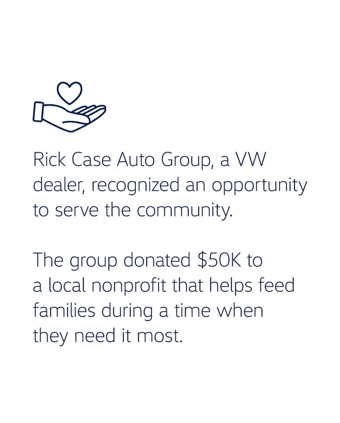 Volkswagen USAさんのインスタグラム写真 - (Volkswagen USAInstagram)「Normally, a local news station would donate to Rick Case Auto Group’s community project. This time, Rick Case Auto Group matched the station's $50K donation to a local hunger-relief program. #DriveBigger #VWDealer」5月1日 1時16分 - vw