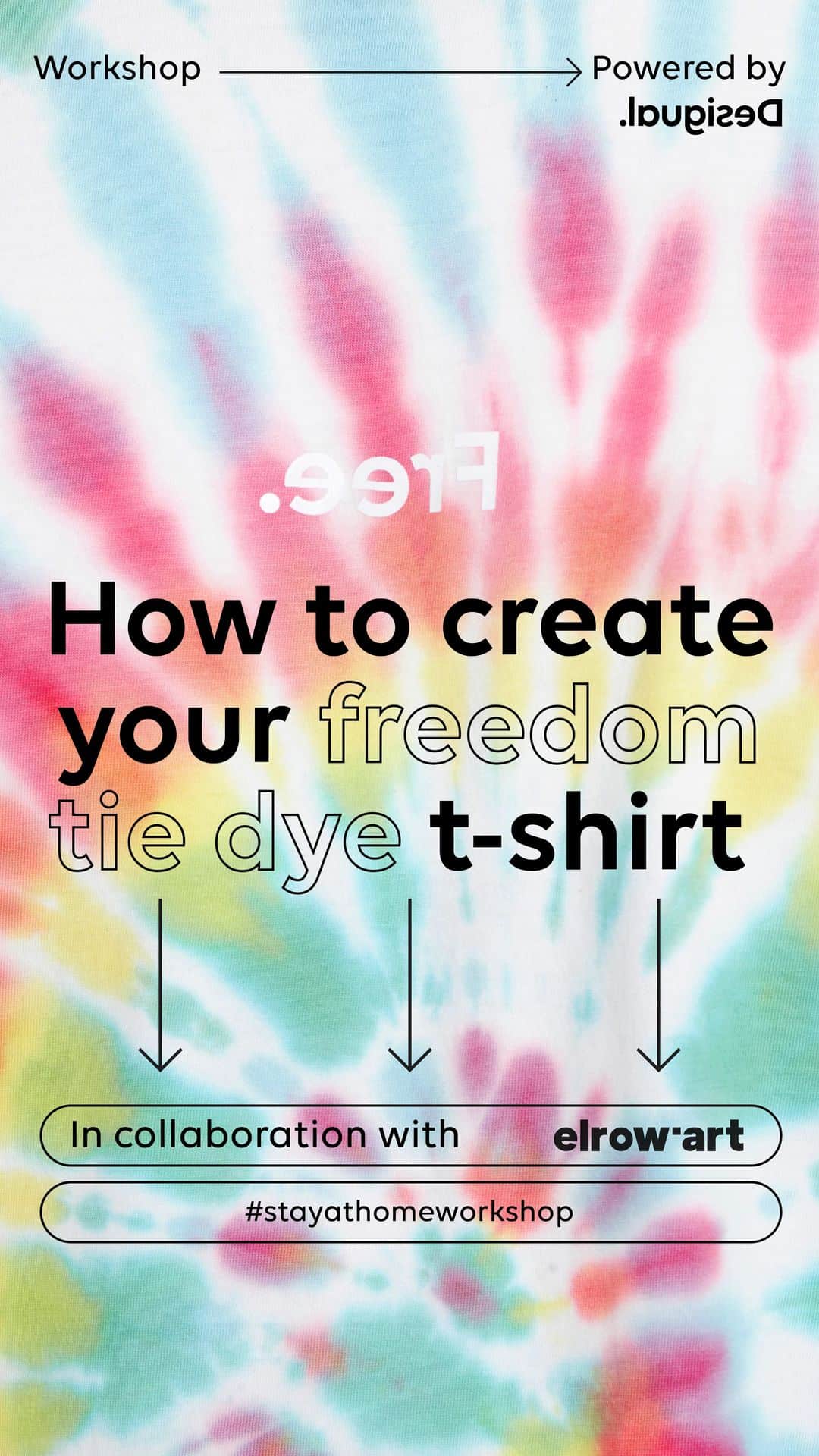 デシグアルのインスタグラム：「Have fun while creating your own tie dye Freedom t-shirt, in collaboration with @elrowofficial  #stayhomestaycreative #workshop」