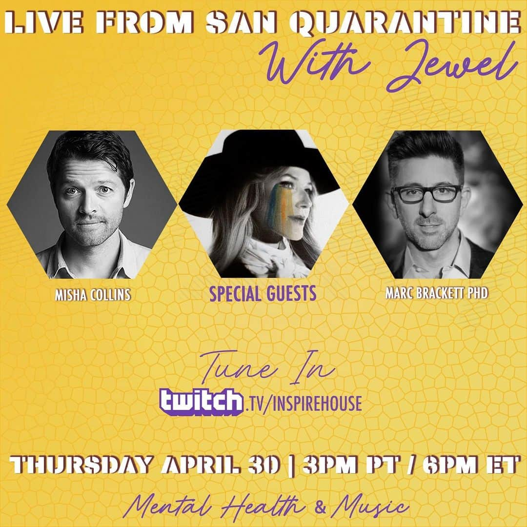 ミーシャ・コリンズさんのインスタグラム写真 - (ミーシャ・コリンズInstagram)「Need a little break today? I'll be #LiveFromSanQuarantine  for music & mindfulness with @jewel & @marc.brackett .  3 PM PT. Come hang out with us: twitch.tv/inspirehouse  LINK IN PROFILE」5月1日 2時18分 - misha