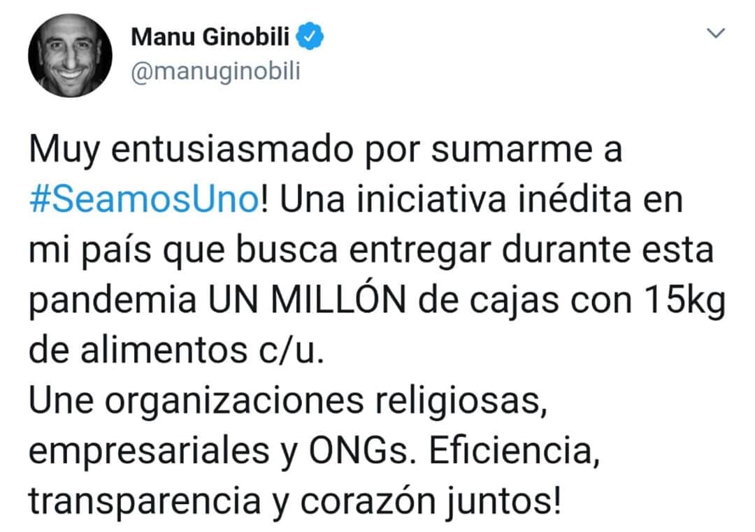 マヌ・ジノビリのインスタグラム：「Pronto más info y novedades. Mientras tanto sigan a @seamosuno2020.」