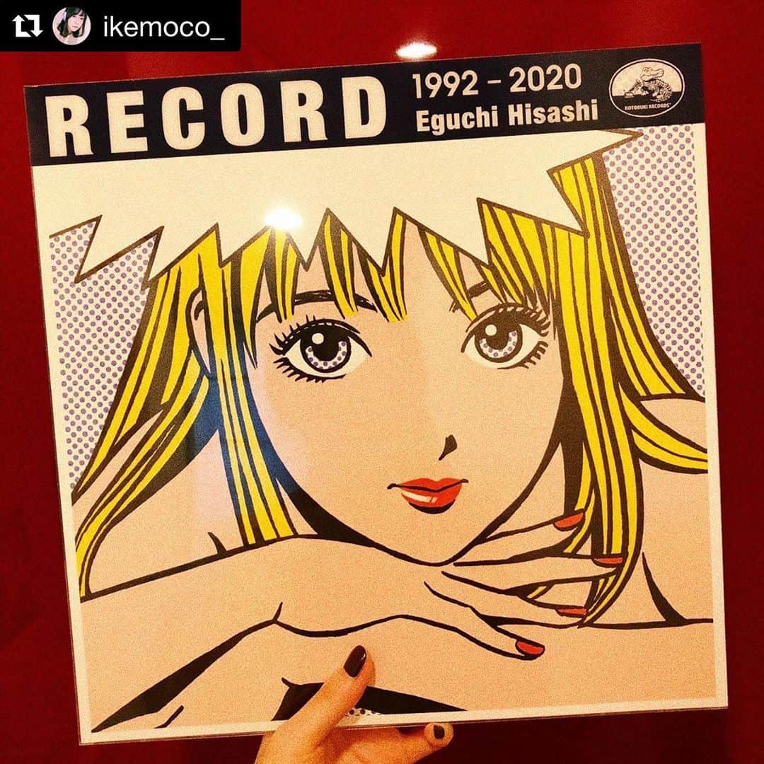 江口寿史のインスタグラム：「いけもこちゃん(ex.Shiggy Jr.)ありがとう！  #Repost @ikemoco_ with @get_repost ・・・ 江口先生 @egutihisasi の新しい作品集『RECORD』、ほんとうに素晴らしかったです。  一枚一枚手に取って、このサイズで先生のイラストを眺められる贅沢さ。そして、本文のなかで名前を出してもらえた…というか、想いを向けてもらえた幸せ。自分ががむしゃらに走っていたときのこと、全部包んで肯定してもらえた気がしました。先生とこんな風に人生が交差する（って言葉にするとおこがましいですがぴったりな言葉が見つからない）なんて思ってもみなかったあの頃。勇気を出してよかったな。そして、そんな私の荒削りな勇気に優しく大きな心で応えてくださった先生に、いつまでも尊敬の念を。先生、ありがとうございました。  たくさんの方の手元にこの素敵な作品集が届きますように！⭐︎ #eguchihisashi #江口寿史 #RECORD」