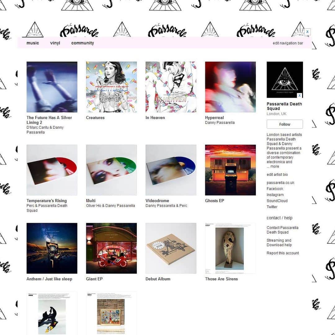 のインスタグラム：「Today 100% of Bandcamp sales go directly to artists & labels. . The full Passarella Death Squad catalogue plus collabs with Perc, Oliver Ho & D'Marc Cantu are available. . Link in the bio x . #techno #electronicmusic #bandcamp #passarelladeathsquad #perctrax #oliverho #dmarccantu #soundscape #london #electronica」