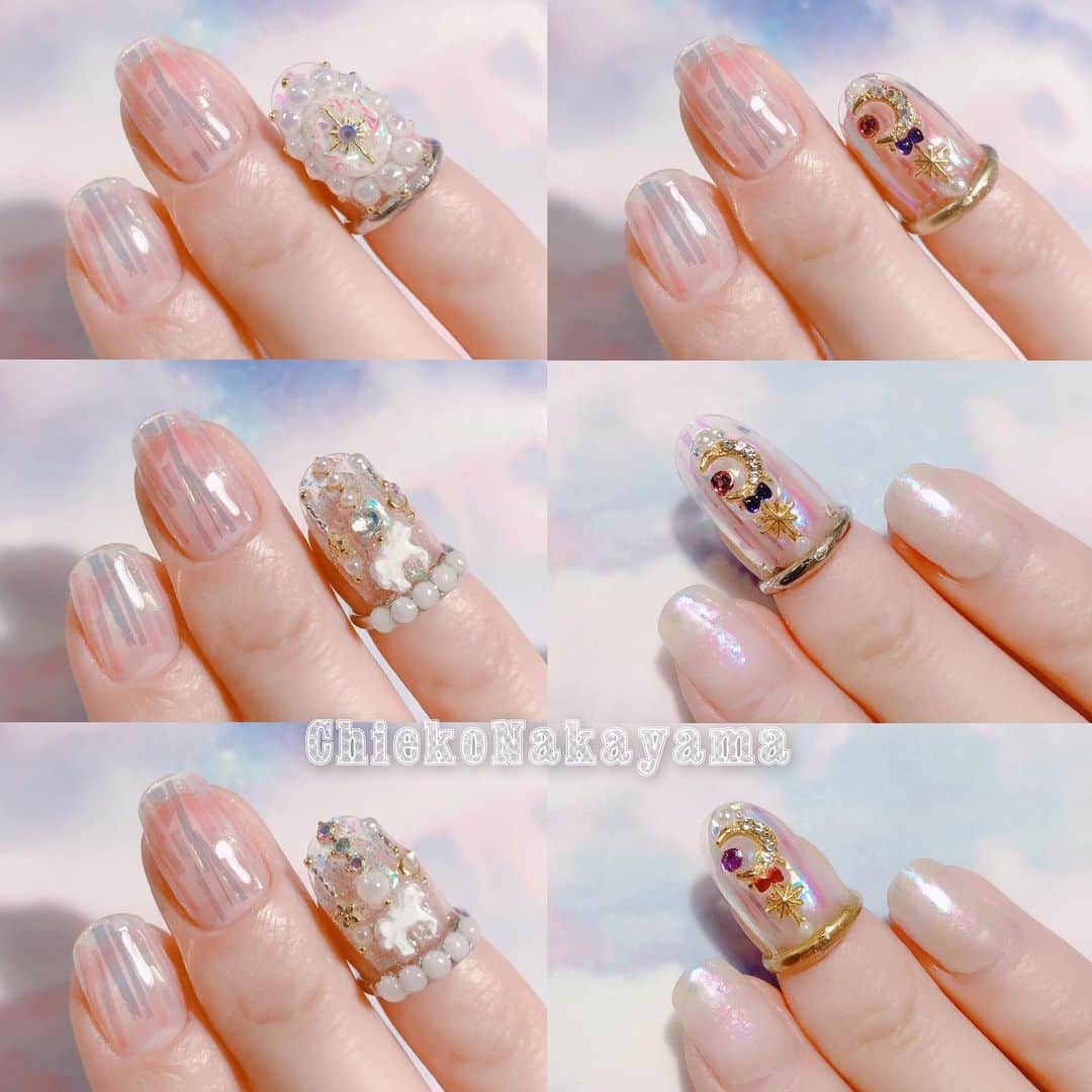 なかやまちえこのインスタグラム：「@stampnailring なかやまちえこ #ハンドメイド ネイルリング 💍⠀⠀ リクエスト頂いていた魔法少女ステッキ（ムーン）🌙の発売です✨✨⠀ 数に限りがありますのと、1点1点手作りの為同じお色の組み合わせのデザインはありません☺️💕 ⠀ ご購入は @stampnailring  のプロフィールから販売サイトに飛んでいただくか、ストーリーから飛べます☺️☺️☺️⠀ ⠀ #リングネイル は指先に #リング をはめていただくのみの取り外し簡単に爪先のオシャレを楽しめる商品です✨⠀ #スタンピングネイルリング のアカウントのストーリーハイライトのところからショッピングサイトに飛べます！⠀ 全て一点のみのお造りとなりますので、よろしくお願い致します😌🙏🙏✨⠀ #nail #nails #nailart #ネイル #美甲 #ネイルアート  #japanesenailart #manucure #japanesenails #manicurist #gelnails #أظافر #네일아트 #vẽmóng #ngườiđẹp  #เพ้นท์เล็บ #искусствоногтя #artedeuñas #เพ้นท์เล็บเจล #ジェルネイルデザイン #ネイルデザイン #senikuku #nagelkunst #ゆめかわネイル #オーロラネイル #ゆめかわいい ⠀ ・意匠登録済（デザイン特許）STAMPNAIL ・実用新案登録済（使い方特許）STAMPNAIL」