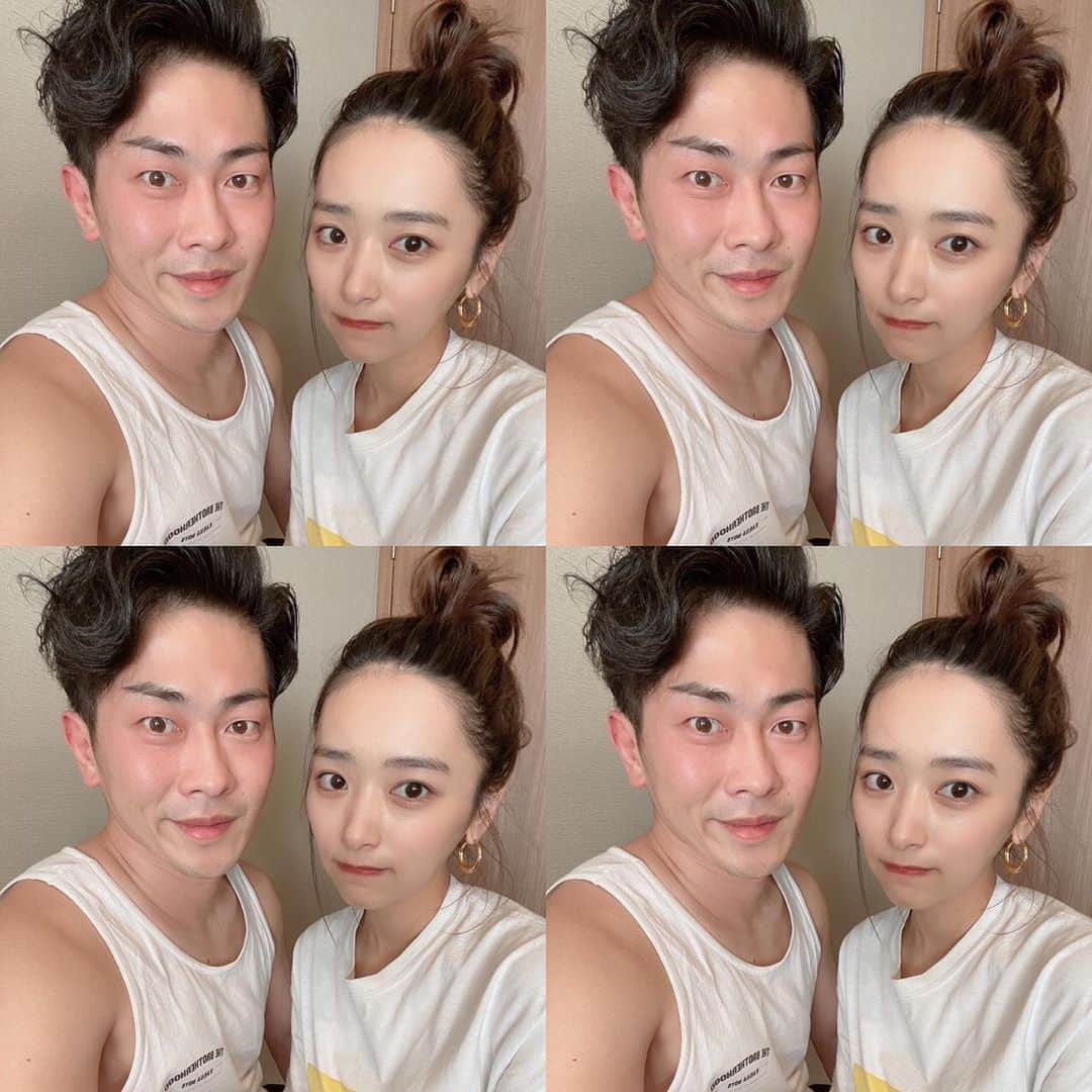 近藤千尋のインスタグラム：「久々のツーショット？❤️ 年中タンクトップのひーぼぉくん🙋‍♂️笑 それにしても今日は家にいても ずっと汗だくでした💦🌈 熱中症気をつけましょう🥺✨」