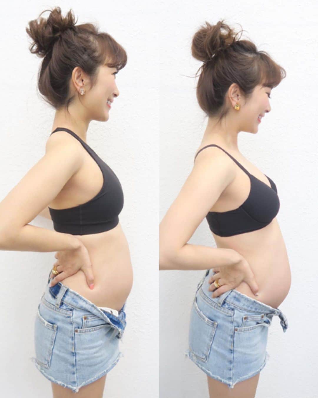 Mai Wakimizuさんのインスタグラム写真 - (Mai WakimizuInstagram)「7ヶ月last dayの写真＼(^o^)／以前投稿した6ヶ月lastの写真と比べたものは2枚目に♡この1ヶ月でお腹を含め全体的に体は大きくなり(笑)、体重も順調に加速！すっかり妊婦らしい体型に。babyの体重は1200gと標準サイズだそうです♡残り3ヶ月、何処まで大きくなるかな♡ #妊娠7ヶ月#妊娠27週#マタニティ#マタニティライフ」5月1日 18時57分 - wakkin__m