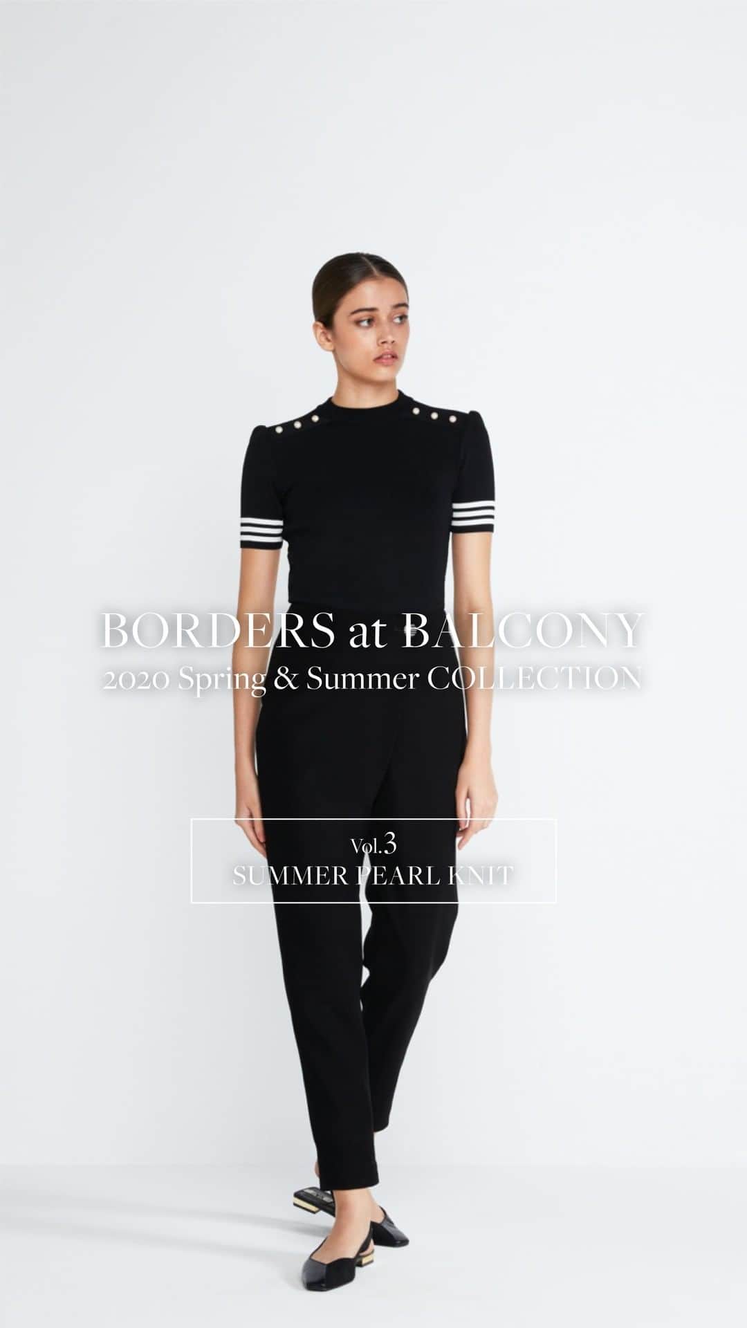 BORDERS at BALCONYのインスタグラム：「2020 Spring & Summer COLLECTION「SUMMER PEARL KNIT」のご紹介です。  ボーダーズのアイテムの中でも常に人気上位に入る、定番のパールニット。 これからの時期にお召しいただけるように、今季は半袖が初登場しました。 スタッフのコーディネートとともに、商品のディテールをご紹介します。」