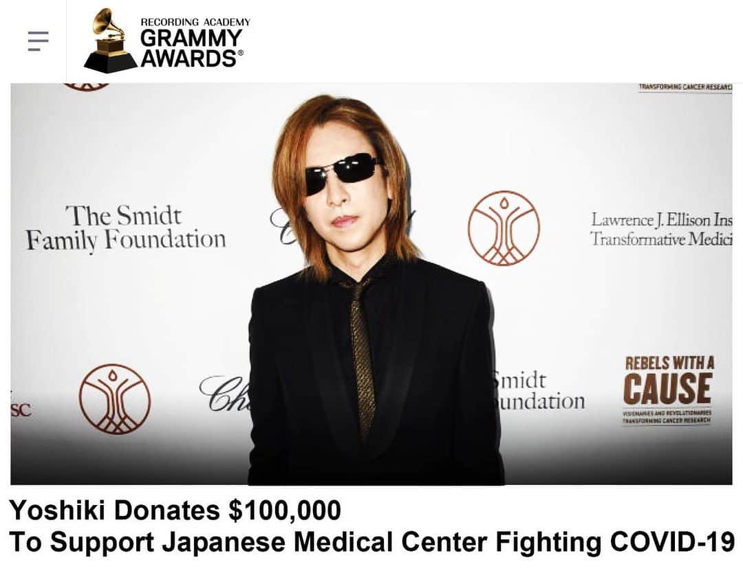 のインスタグラム：「I believe that the people we should be supporting right now, are the healthcare workers who are treating coronavirus patients as we speak. "#Yoshiki Donates $100,000 To Support Japanese Medical Center Fighting #covid_19 .  https://www.grammy.com/grammys/news/yoshiki-donates-100000-support-japanese-medical-center-fighting-covid-19  #covid19 #grammys #yoshiki #xjapan」