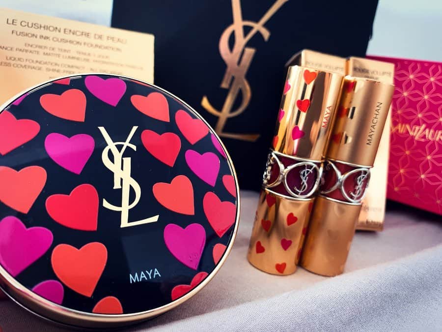 mayaのインスタグラム：「YSLの新しくできたフラッグシップブティック💄♡ 人生で1番大変な時期やったのに、何気なくほしいって言ってたもの覚えてプレゼントしてくれるあたりまじjesus🧝‍♂️ なにより見た目いかついのに、あんなキラキラ女子空間に入って、デザインとか色選んでたと思うと🥺🤣 MAYACHANがミソ。」