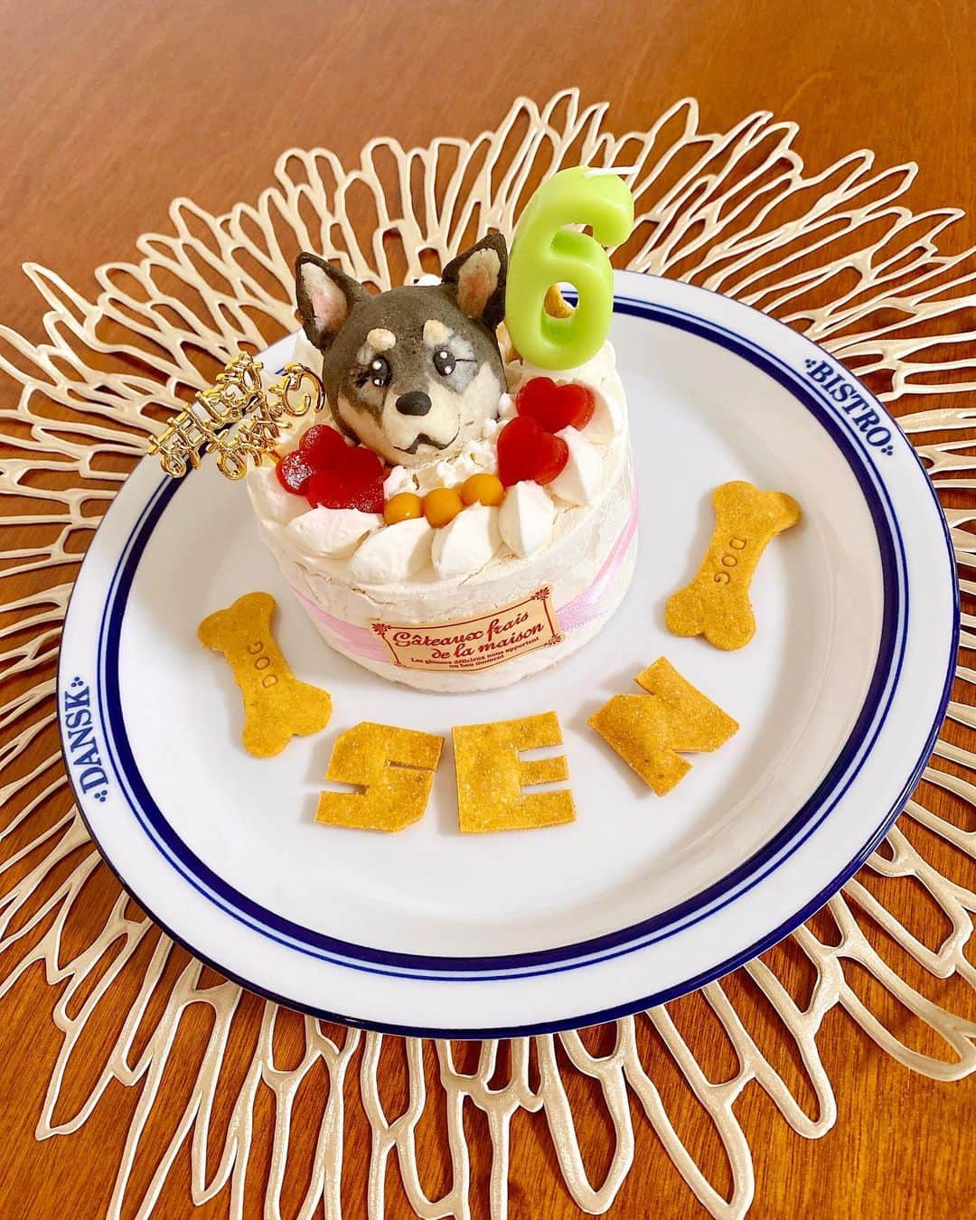 平有紀子のインスタグラム：「ワンちゃん用のお誕生日ケーキ🎂 . ここ数年はアトリエワフさんでオーダー💗 私は楽天から注文してます。 . 今年はワンちゃんも食べられるクリームのケーキにしましたが、他にも野菜を使ったヘルシーなケーキもあって、顔の部分はマッシュポテトでできてますよー😊 . ペロリと完食してくれるので嬉しい♡ せんにも年に一度のお楽しみを💐 . . #犬用ケーキ #誕生日ケーキ #アトリエワフ #黒柴 #柴犬 #shibainu #shibastagram」