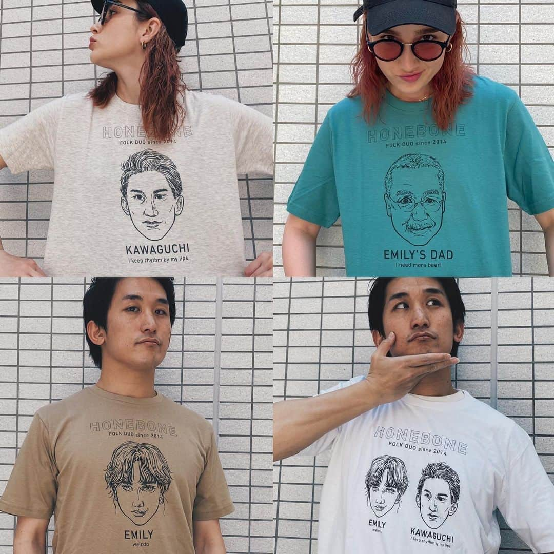 Emilyさんのインスタグラム写真 - (EmilyInstagram)「新グッズが5/10(日)に出るよん。  ①メンバーデザイン「おうちTシャツ」 ②フェイクレザーキーホルダー ③似顔絵Tシャツ ④似顔絵ビックトートバッグ ※①はファンクラブ限定販売👀⚡️ ※価格や色展開は後日発表💁‍♂️ ついに「EMILY’S DAD」がグッズになったよ😎😎 数量限定販売。」5月2日 22時26分 - emily_honebone