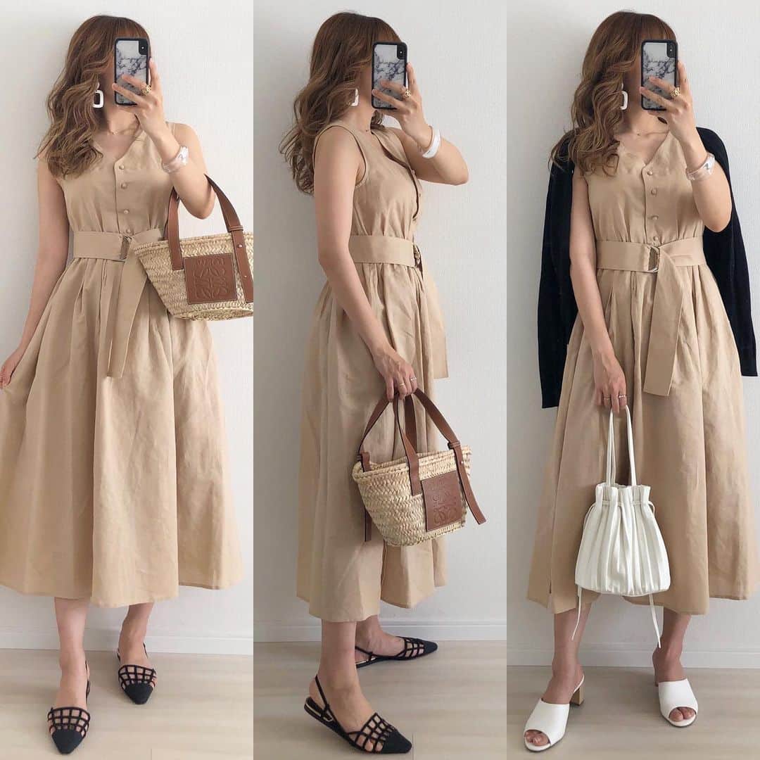 Miyoのインスタグラム：「スタイルUPワンピース❤︎ 高めの位置のウエストベルトでスタイルを良く見せてくれます☺️ コットンリネン素材で涼しい〜🍃 フロントボタンは開閉可能なので、授乳中のママにもおすすめです❤︎ ・ コーデ詳細はブログに書きました♡ @miyopu のトップページからとべます✈︎✈︎✈︎ ・ ワンピース… @FEERICHELU @joint_space #feerichelu#feerichelu_style#pr カーディガン…#UNIQLO#ユニクロ バッグ…#LOEWE#ZARA#ザラ サンダル…ZARA #GU#ジーユー バングル…#stellarhollywood @ stellarhollywood ・ ・ ・ #GU購入品#春コーデ#ワンピース#GUコーデ#ザラコーデ#ザラジョ#産後#ママコーデ#ママファッション#プチプラコーデ#プチプラファッション#シンプルコーデ#カジュアルコーデ#30代コーデ#大人カジュアル#おうち時間#stayhome#おうち時間を楽しむ」