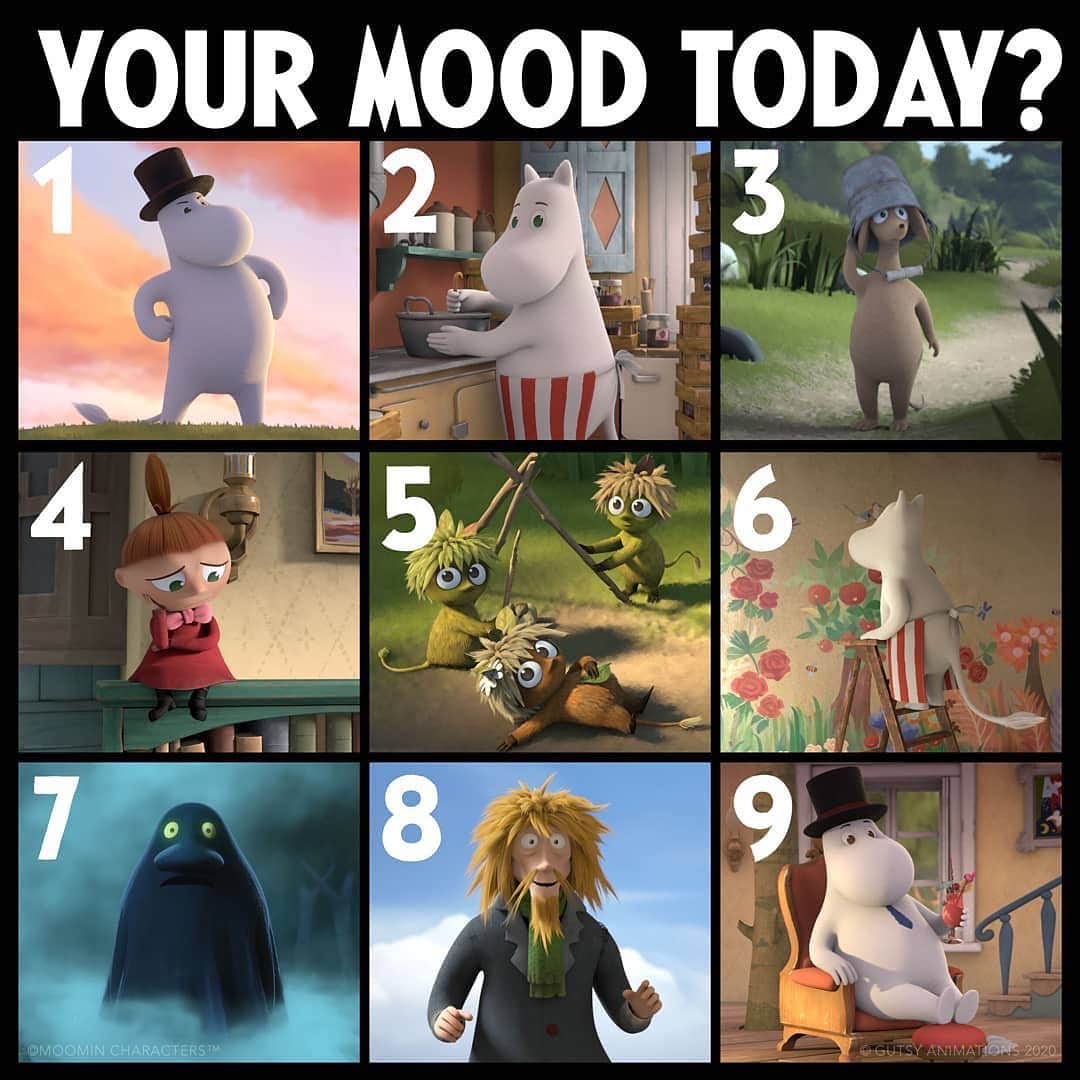 ムーミンさんのインスタグラム写真 - (ムーミンInstagram)「Repost • @moominvalleytv 😄What mood are you in today?😍 Send the Moominvalley character’s number that you can relate to today by commenting this post☺️😂 #moomin #moominofficial」5月2日 19時57分 - moominofficial