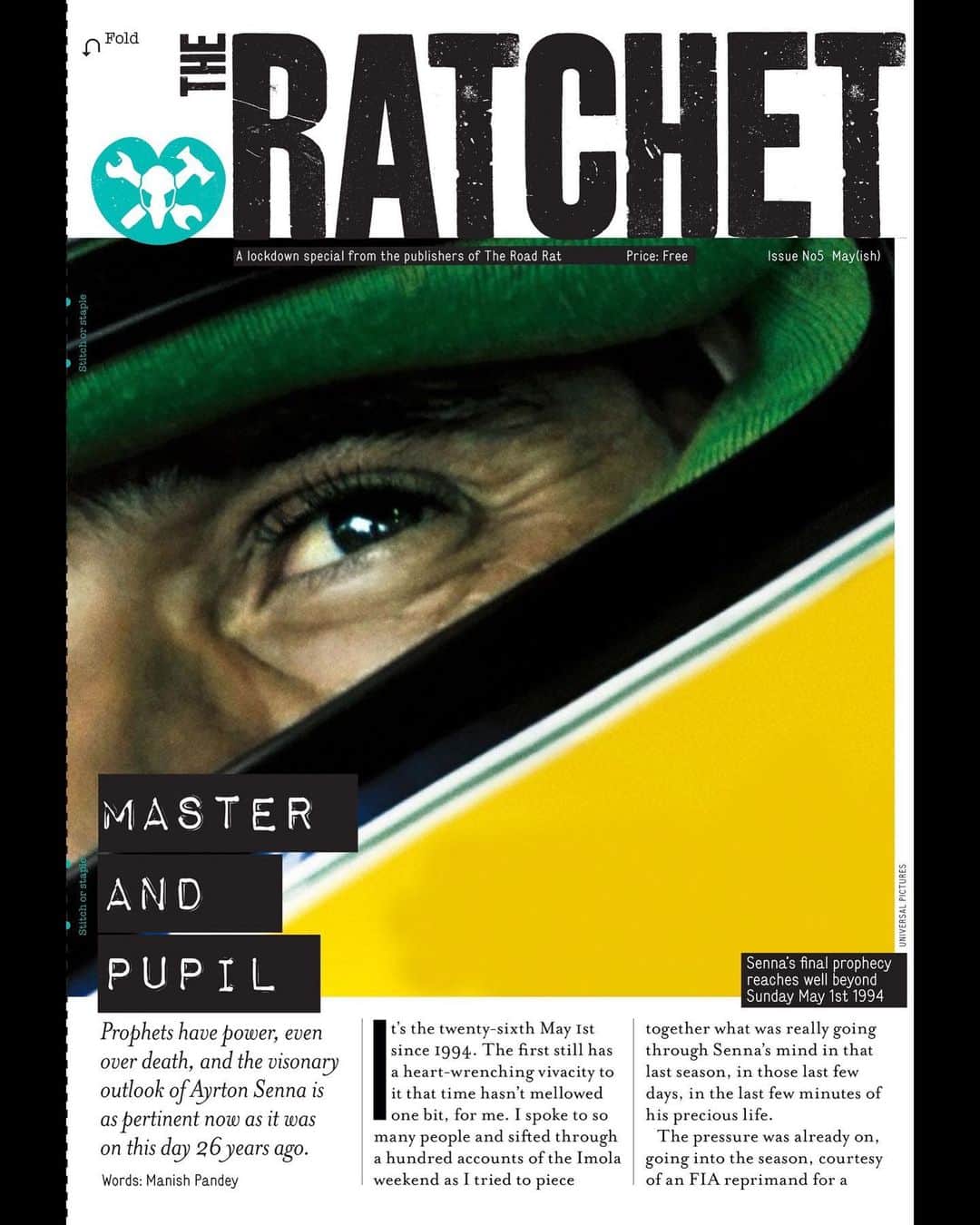 Coldplayのインスタグラム：「Hi everyone. The latest issue of The Ratchet, the FREE weekly lockdown PDF from @roadratmagazine (the car magazine I’m Creative Director for) is out now, and it's an Ayrton Senna special. Download it from theroadrat.com. GB (@guyberryman)」