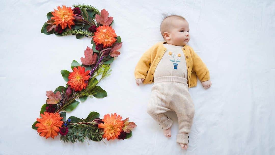 アン・カーティスのインスタグラム：「My Little Autumn Baby 🍁  Yesterday, was 2 months of getting to cuddle and kiss this sweet, sweet little girl. It’s insane how she’s growing so fast. Cherishing her days of being this tiny 🥰  Love you so much our cheeky little possum, Dahlia Amélie 🍂. . 📸: Papa @erwan. Art Direction, Set Design & Stylist: Mummy @annecurtissmith」