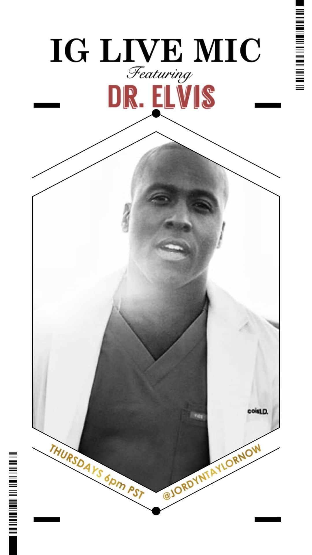 ジョーディン・テイラーのインスタグラム：「When he's not in the OR fixing spines, he's here on my Live Mic breaking hearts. The Doc's new EP "Music is Medicine" is available now on all platforms. 100% of proceeds go to Covid-19 relief! @doctor.elvis.francois」