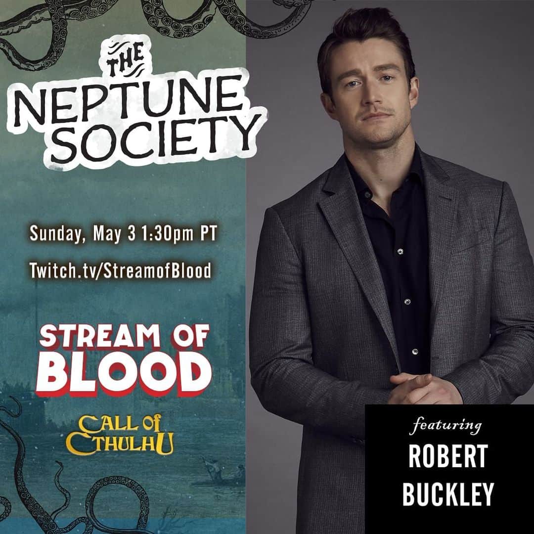 ロバート・バックリーのインスタグラム：「Join me today at 1:30 PST for a thrilling adventure on the high seas. I have no idea what to expect, but knowing me there will be a few dad jokes, oh and a STREAM OF BLOOD. I think.  https://www.twitch.tv/streamofblood」