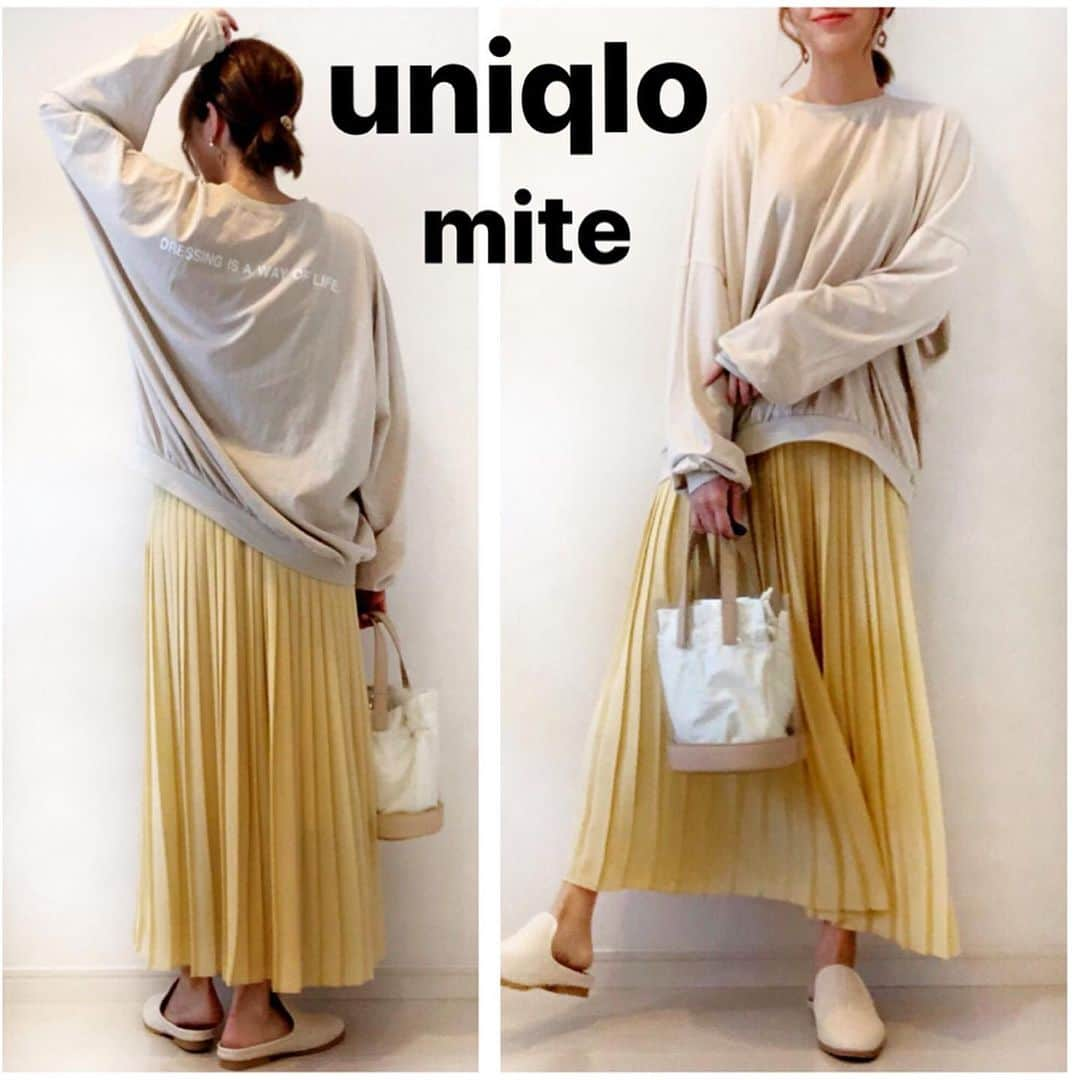 ❁coco❁さんのインスタグラム写真 - (❁coco❁Instagram)「【UNIQLO&mite】2020.5.4 ひよこ色プリーツにあわせたのは バックプリントが可愛いロンtee♡ ロゴ見て欲しくて後ろ向き✨ アウターいらないの嬉しいなー☺️ スカート  は少しさげて履いています！ ・ tops … @mite__official  skirt … @uniqlo_ginza  bag… @gu_for_all_  shoes … @gu_global  pieace … @reveplaisir ・ ・ 最近、放置気味だった 別アカウントの更新もしてます☺️ 以前行ったカフェや海外のカフェの 写真をアップ▶︎ @cococafe39  最近のおうちカフェ▶︎ @reveplaisir  それぞれ違う雰囲気で投稿してるから 気晴らし暇つぶしに是非フォローしてね✨ ・ -------------------------------------------------------- 🙎‍♀️ 身長 162cm 通常 M  品名… シフォンプリーツロングスカート  価格… 2990円　サイズ…Mサイズ　カラー…イエロー ---------------------------------------- - コーデ詳細はブログに✍️✨ @rococo39  のTOPから BLOG・楽天room ・youtube 火金配信 にも飛べます🕊❤︎ --------------------------------------------------------- #ユニクロコーデ #ユニジョ #uniqloコーデ  #uniqlo2020ss #uniqloginza2020ss  #uniqloginza #上下ユニクロ部  #今日のコーデ #ママコーデ #プチプラコーデ #シンプルコーデ #着回しコーデ  #春コーデ #おしゃれさんと繋がりたい たい #インスタ女子  #インスタ映え アラサーコーデ #アラフォーコーデ  30代コーデ #コーデ記録 #youtuber好きな人と繋がりたい #ファッションコーデ #ユニクロスカート族　#ユニクロ購入品　#gu_for_all #gumania gu購入品  #みんなのguコーデ #gu春コーデ2020」5月4日 20時54分 - rococo39