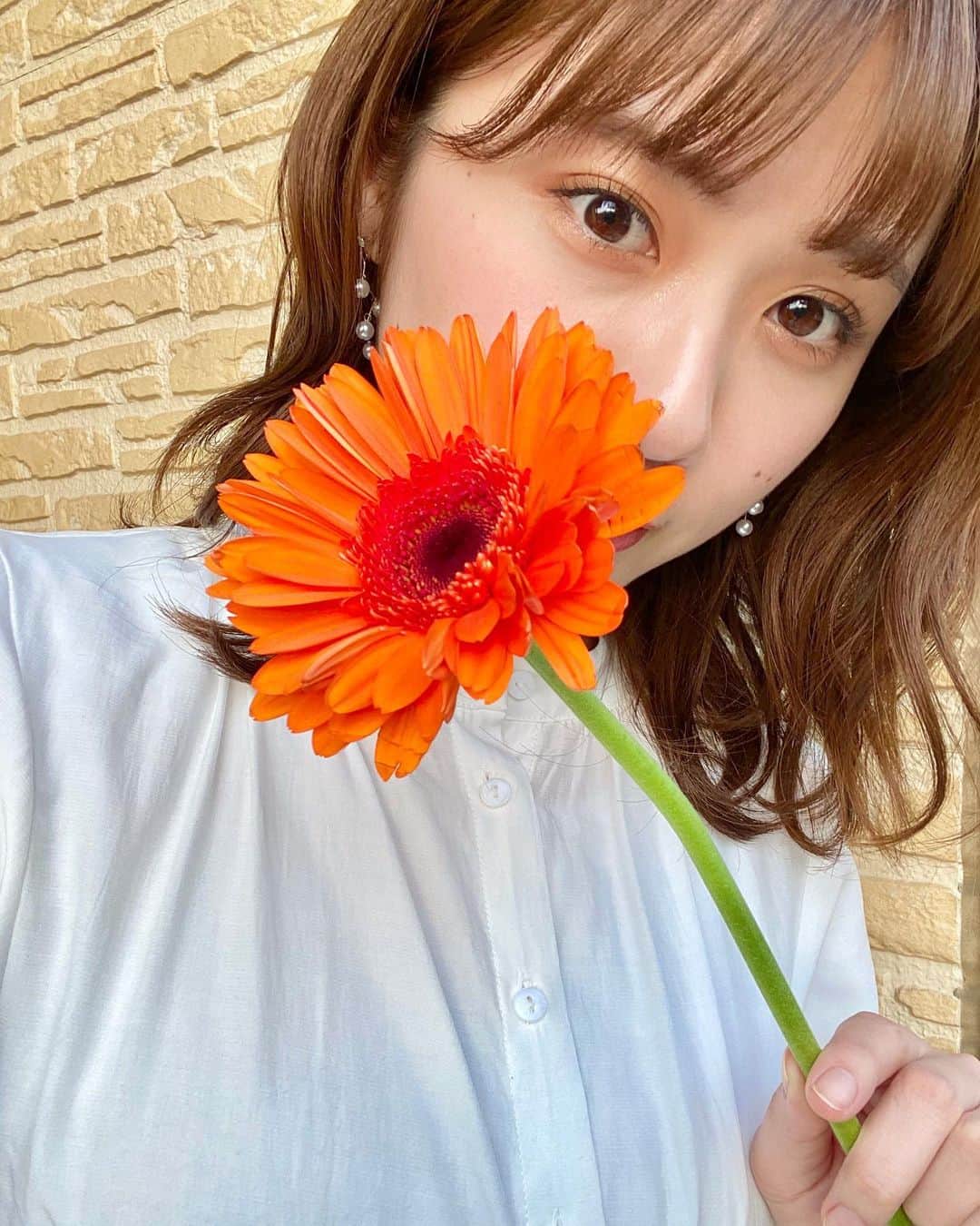 清水麻璃亜のインスタグラム：「ガーベラ🌼 お花好きのママの気持ちが 少しずつわかるようになってきました☺︎」