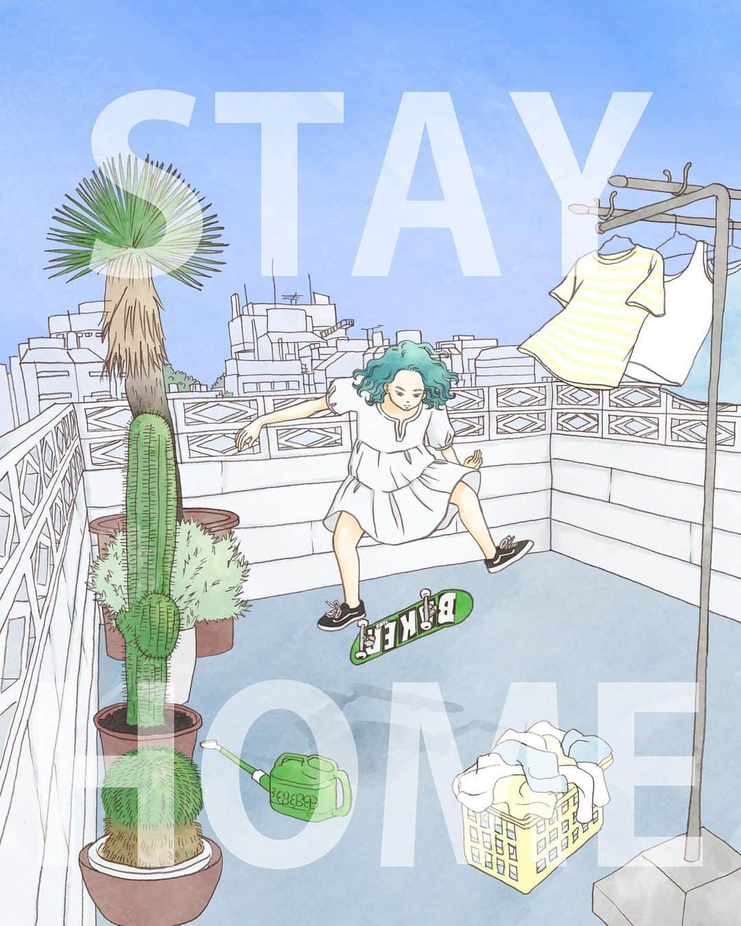 マキヒロチのインスタグラム：「JMA(Japan Manga Alliance)さんから声をかけていただいて家で楽しく過ごしてる絵を描きました。snsのみのお披露目なのと自粛生活を一瞬だけでも楽しい気持ちになってもらえたら嬉しいので、もしいいね！と思ってくれた方はストーリーとかでアップしてくれたら嬉しいです😌最近では「それぞれ事情があるんだからむやみにStay homeって言うな」って方もいますが、できる限り家にいようよって意味の「STAY HOME」ですのであしからず…🙏 #mangastayhome」