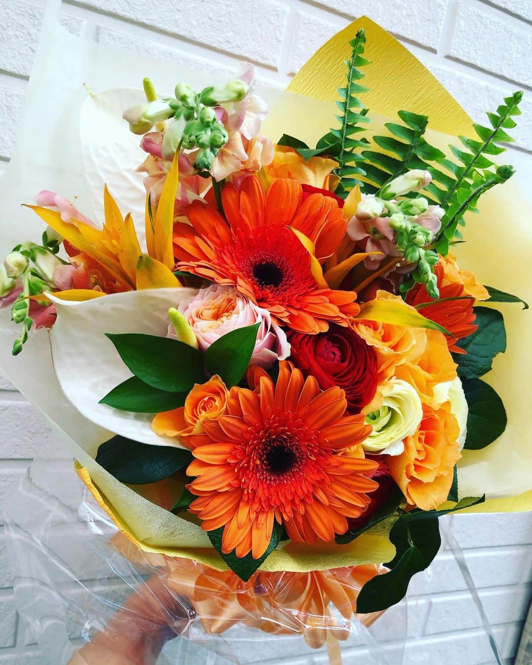 加藤響子さんのインスタグラム写真 - (加藤響子Instagram)「お世話になったせりちゃんからサプライズでお花いただいた🌼 しかも私の大好きなオレンジで🧡  ビタミンカラーは見るだけで自然にパワーが湧いてくる気がします♫ お花を見ると一気に気分が上がるのは、女性だけなのでしょうか💁‍♀️ 心配なニュースが続いても、毎日笑顔で明るく過ごしたいものですね😊 #オレンジブーケ #orangecolor #おうち時間」5月4日 13時40分 - katokyooooooooo