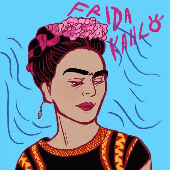 nanamyのインスタグラム：「Oh ooh you saw her secret!! 👀👀🇲🇽🌵🌵🌵 Day 2 @procreate mini animation ・ #fridakahlo #muse #colors #animation #drawing #illustration #degitaldrawing #mexico」