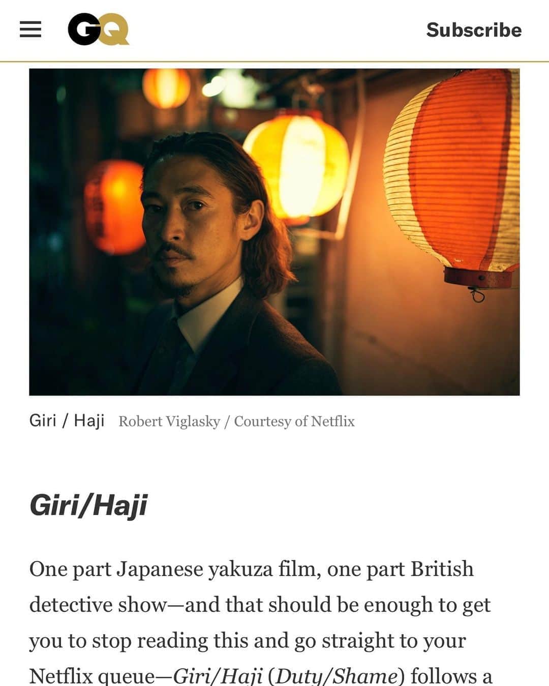 窪塚洋介のインスタグラム：「GQ recommends 『Giri／Haji』(Netflix) ^ ^」