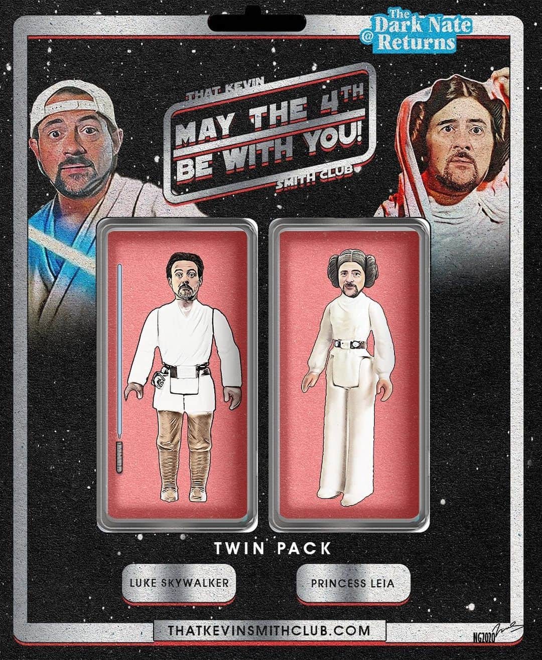 ケヴィン・スミスのインスタグラム：「MAY THE 4th BE WITH YOU! Happy @starwars Day to all you gentle Jedis and shady Siths! The 3 movies that I adored in my youth have informed the movies I’ve made for 26 years! Whether it’s the Death Star contractors in CLERKS, the Jedi Mind Trick in MALLRATS, Hooper’s intergalactic gentrification monologue in CHASING AMY, the Blunt Saber fight with @hamillhimself and Carrie’s Nun in JAY & SILENT BOB STRIKE BACK, all the way up REBOOT and Jay’s movie daughter, Millennium Falcon. I love lots of movies, but my early love of all things Star Wars didn’t end in childhood: I took it all with me into adulthood, at a time when Star Wars was over and gone. Now, we have so much Star Wars, some folks have lost their appreciation for it. But not me: this was my first fandom. I’d loved Snoopy and Batman before Star Wars, but they both existed before I did: I was born into their world. Star Wars might have come into existence after I did, but here was something that didn’t predate me - it was like a gift TO me! That’s what gives my generation feels so entitled when it comes to the Star Wars Saga: we maintain an odd sense of ownership because we lived through that era and watched it happen in real time. We were in a theater when we learned (SPOILERS!) Vader is Luke’s Father! This was OUR mythology: something unique for us kids but also kinda familiar to our parents as the war movies or westerns they grew up watching. I owe a lot to the Star Wars movies (two of which include my name in the credits) for a lifetime of not just entertainment, but also for all the inspiration and material that’s fed MY work! Thank you, Poppa George! (Heads-Up: There’s a brand new WAKE & BAKE video podcast all about my history with Star Wars posted at That Kevin Smith Club this morning! Also, this awesome Twin Pack Action Figure Art is by the inimitable @thedarknatereturns!) #KevinSmith #starwars #starwarsday #maythe4thbewithyou」