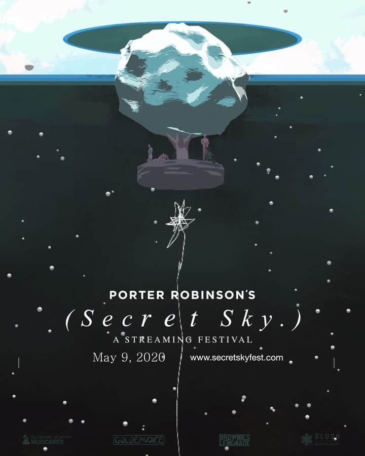ポーター・ロビンソンのインスタグラム：「SECRET SKY MUSIC FESTIVAL a livestreamed music festival with many of my favorite artists. 100% of proceeds will go to the musicares COVID-19 relief fund. rsvp @ secretskyfest.com ^^ see you soon」