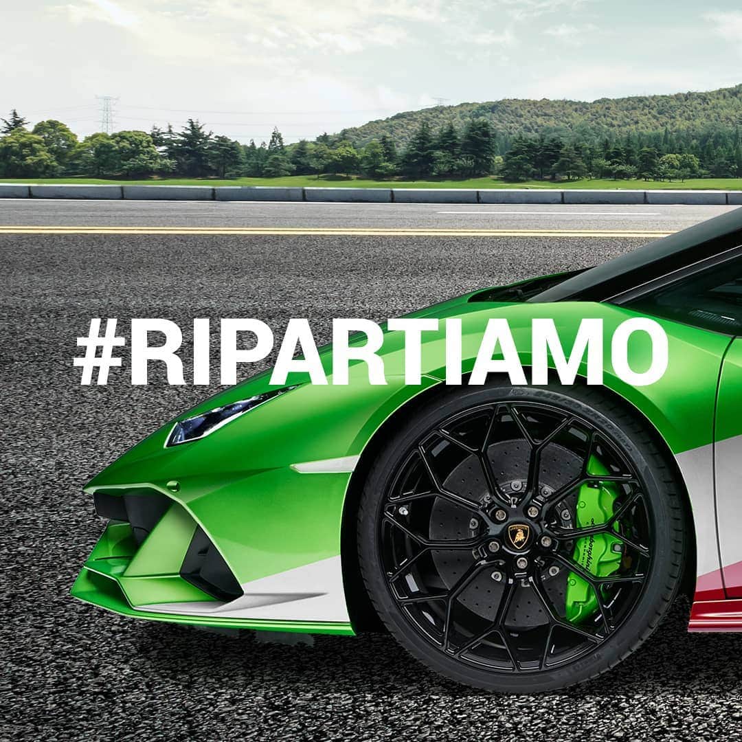 ランボルギーニのインスタグラム：「Back on the road, stronger than before.  #Lamborghini #BackOnTheRoad #RipartiamoPiùForti」