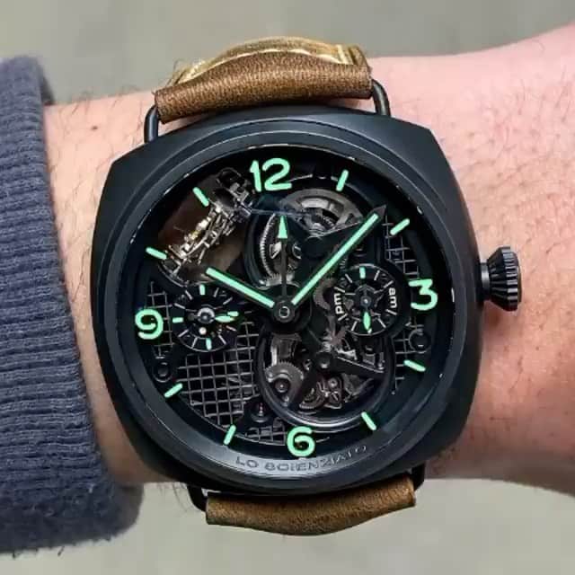 パネライのインスタグラム：「A rare thing of beauty. The #Panerai #PAM350 Ceramic Tourbillon Radiomir.  And a little lume show off at the end. Video by @lumewatches #PaneraiCentral」
