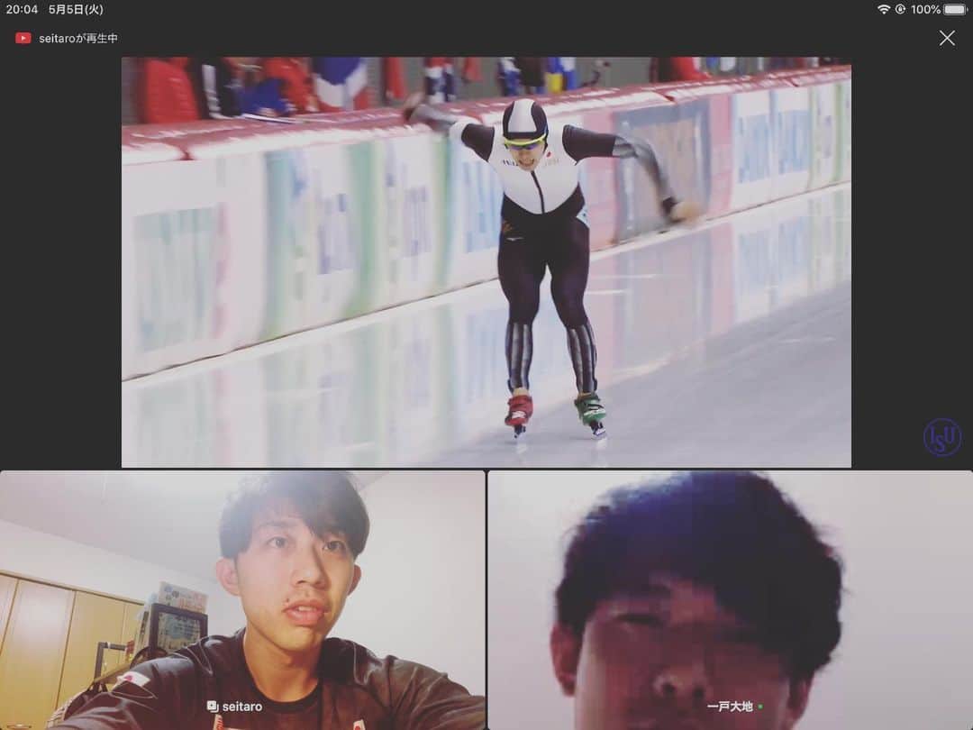 一戸誠太郎のインスタグラム：「LINEの新機能で弟と世界距離別を鑑賞中⛄️ この機能楽しい😆 #isuspeedskating  #おうち時間」