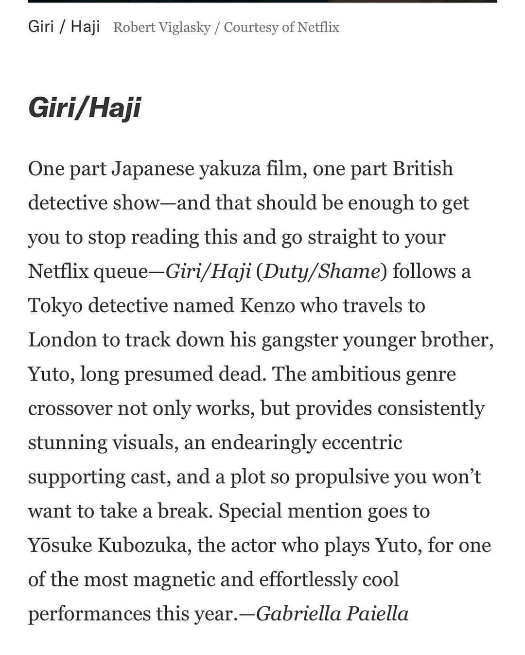 PINKYさんのインスタグラム写真 - (PINKYInstagram)「#GQ にて、主人が絶賛されている🕺🏻❤️ . #StayHome のこんな時だからこそ是非、Netflixで“Giri/Haji”観てみてくださいね😉🌟📺 ・・・ ・・・ #窪塚洋介　#YosukeKubozuka #GiriHaji #YutoMori #bbc #Netflix」5月5日 20時29分 - shanti_pinky_shanti